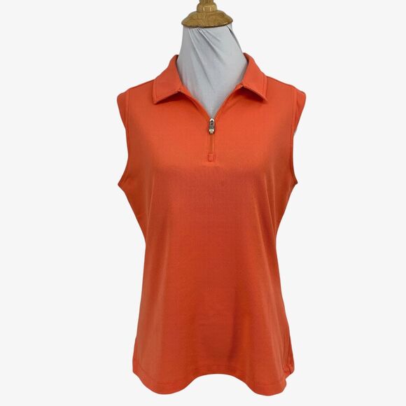 NVO Sport Shirt Womens M Medium Tangerine Quarter Zip Sleeveless Pique Golf Polo - Picture 1 of 11